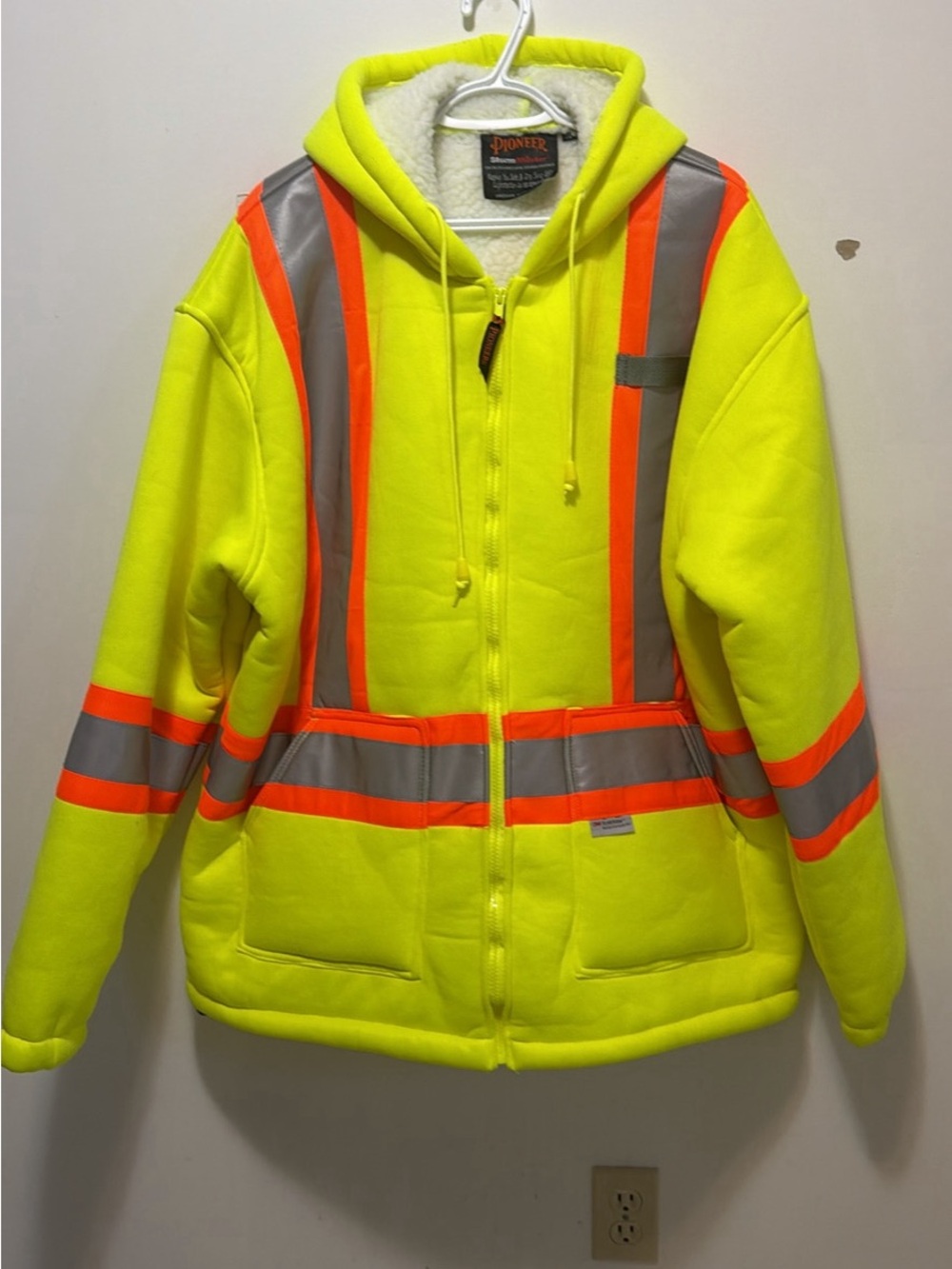 PIONEER Hi-Vis Yellow Zip-Up Safety Hoodie with Orange & Gray Reflective Stripes